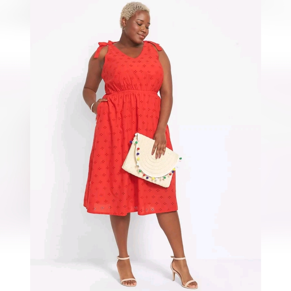 Lane Bryant Red Eyelet Lace Midi Dress With Knot Straps Women's Plus Size 20